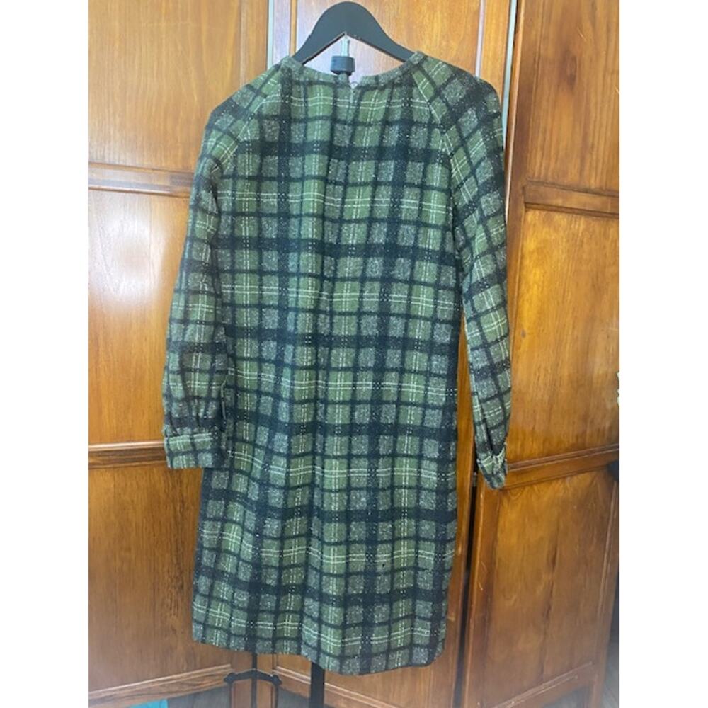 Vintage Handmade Wool Plaid Tunic Dress Green Black Lined Shift Dress - Picture 2 of 6